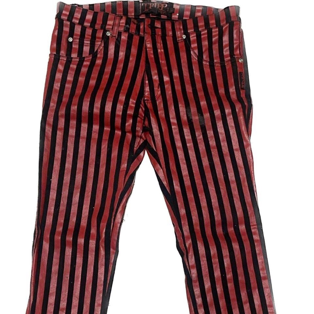 TRIPP NYC RED & BLACK LEATHER JEANS